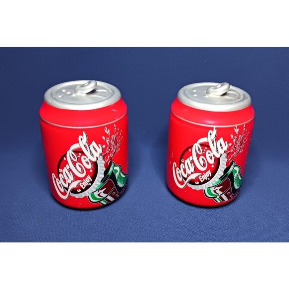 Coca Cola Coke Can Ceramic Salt and Pepper Shakers w/ Stoppers 3.5" H Large Set - Picture 1 of 4